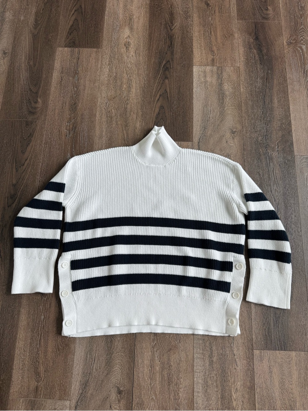 French Connection White and Black Striped Mock Neck Sweater Women’s Size Medium